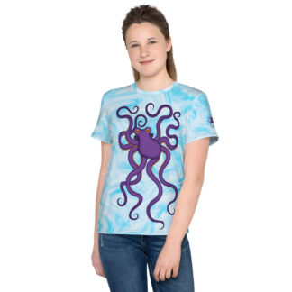 CAVIS Purple Octopus Shirt - Light Blue All Over Print T-shirt - Youth Girl's - Front