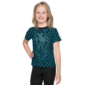 CAVIS 80’s Retro Style Checkered Camouflage Octopus Shirt – All Over Print T-shirt – Kid’s – Front