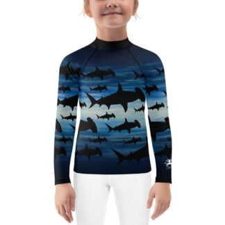 CAVIS a Shark Pattern Kid's Rash Guard, Sun Protection Swim Shirt - Front