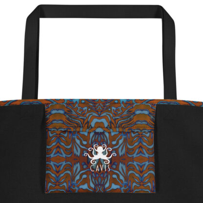 CAVIS Wonderpus Beach Bag - Orange Blue Octopus Tote Bag - Inside Pocket