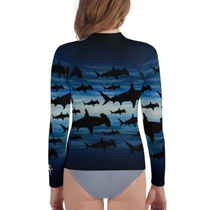 CAVIS a Shark Pattern Youth Rash Guard, Sun Protection Swim Shirt - Back