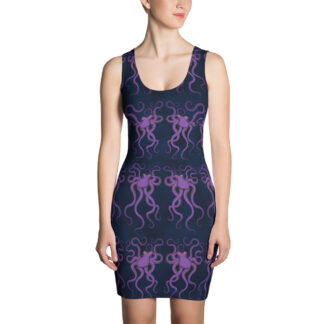 CAVIS Purple Octopus Pattern Fitted Dress – Dark Blue Sexy Fashion – Front