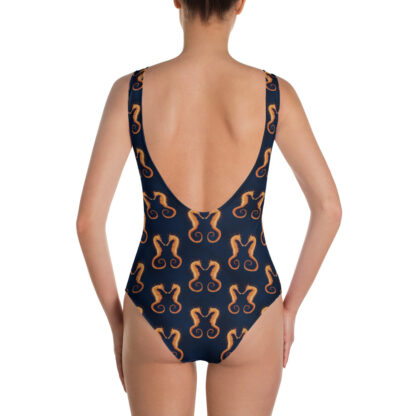 CAVIS Seahorse Pattern Women's Swimsuit - Dark Blue - Back