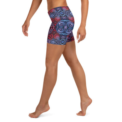 CAVIS Celtic Heart Boy Shorts - Red Blue Pattern Yoga Shorts - Alternative Athletic Swim Bottom - Left