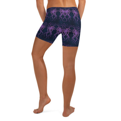 CAVIS Purple Octopus Pattern Women's Boy Shorts - Dark Blue Alternative Swimsuit - Back