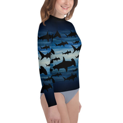 CAVIS a Shark Pattern Youth Rash Guard, Sun Protection Swim Shirt - Right