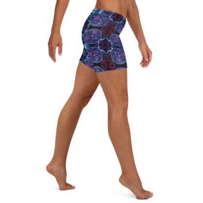 CAVIS Celtic Soul Boy Shorts - Purple Blue Pattern Yoga Shorts - Alternative Athletic Swim Bottom - Right