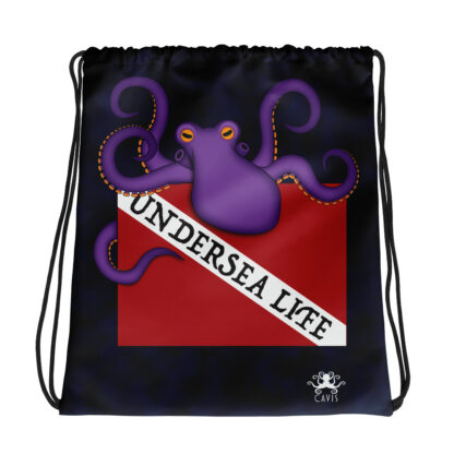 CAVIS Dive Flag Purple Octopus Drawstring Bag - Undersea Life