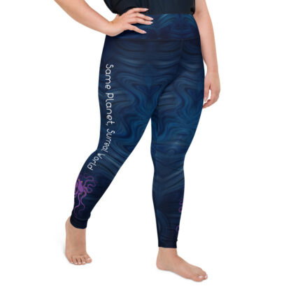 CAVIS Dark Blue Water Pattern Women’s Plus Size High Waist Leggings, Surreal World Octopus Dive Skin - Right