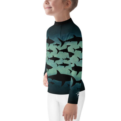 CAVIS a Shark Pattern Kid's Rash Guard, Sun Protection Swim Shirt - Left