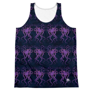 CAVIS Purple Octopus Pattern Tank Top – Dark Blue casual sleeveless Top – Front