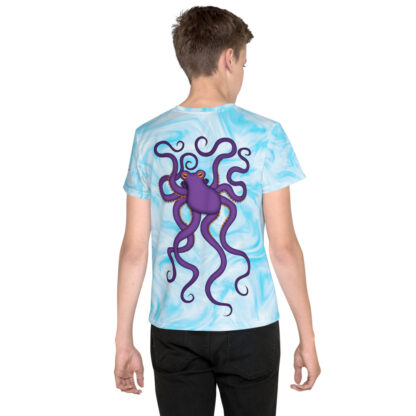 CAVIS Purple Octopus Youth Shirt - Light Blue All Over Print T-shirt - Youth - Back