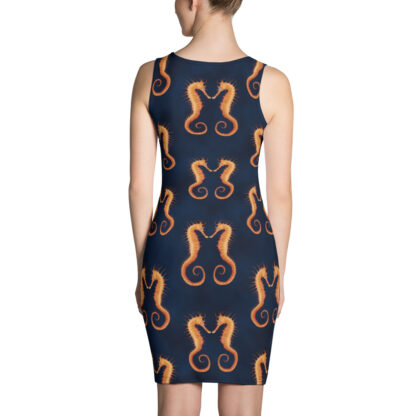 CAVIS Seahorse Pattern Fitted Dress - Dark Blue Sexy Fashion - Back