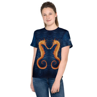 CAVIS Seahorse Youth Shirt – Blue All Over Print T-shirt – Teen – Front