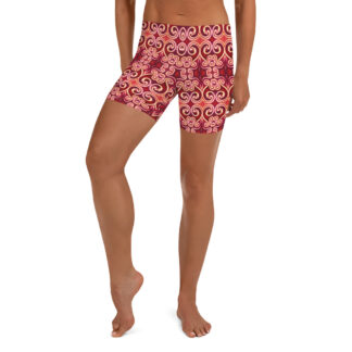 CAVIS Celtic Fire Boy Shorts - Red Pattern Yoga Shorts - Alternative Athletic Swim Bottom - Front