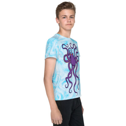 CAVIS Purple Octopus Youth Shirt - Light Blue All Over Print T-shirt - Youth - Right