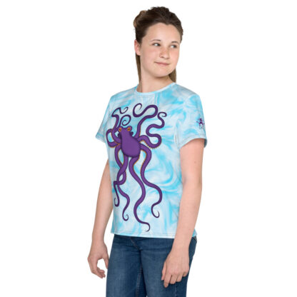 CAVIS Purple Octopus Shirt - Light Blue All Over Print T-shirt - Youth Girl's - Left
