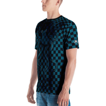 CAVIS 80's Retro Style Checkered Camouflage Octopus Shirt - All Over Print T-shirt - Men's - Left