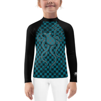 CAVIS 80's Retro Style Checkered Camouflage Octopus Rash Guard - Kids - Front