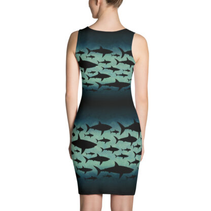 CAVIS Shark Fitted Dress - Dark green teal Sexy Fashion - Back