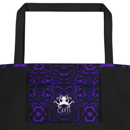 CAVIS Wonderpus Beach Bag - Purple Black Octopus Tote Bag - Inside Pocket