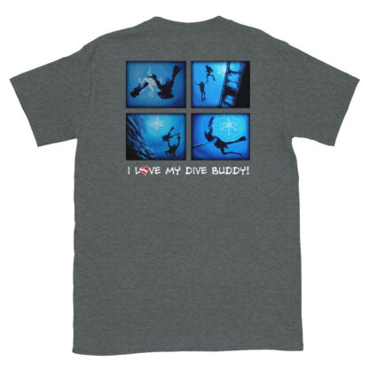 CAVIS Scuba Diver Silhouette - I Love My Dive Buddy T-Shirt - Heather Gray - Back