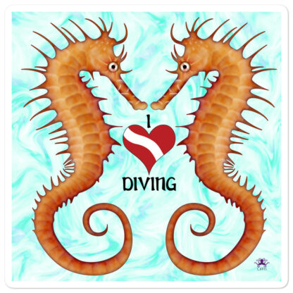 CAVIS Seahorse - I Love Diving - Sticker - Large