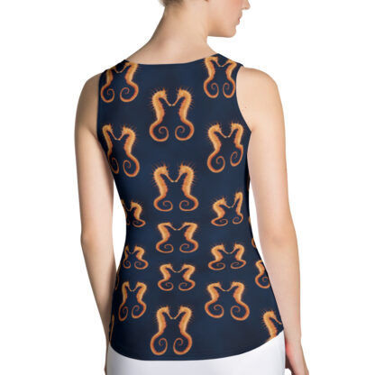 CAVIS Seahorse Pattern Fitted Tank Top - Dark Blue Sexy Top - Back