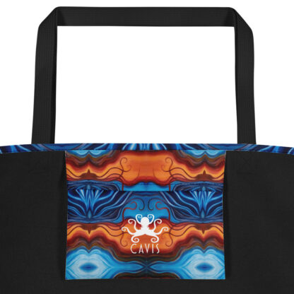CAVIS Reborn Pattern Psychedelic Beach Bag - Black Handle - Inside Pocket