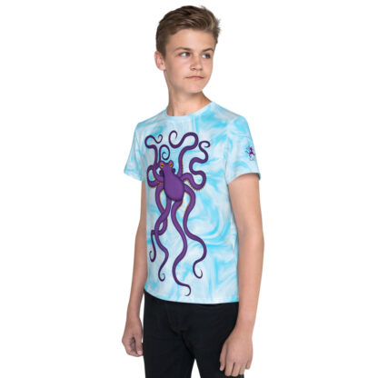 CAVIS Purple Octopus Youth Shirt - Light Blue All Over Print T-shirt - Youth - Left