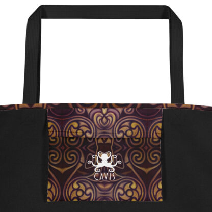 CAVIS Celtic Dragon Pattern Beach Bag - Black Handle - Inside Pocket