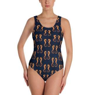 CAVIS Seahorse Pattern Women's Swimsuit - Dark Blue - Front
