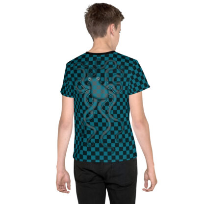 CAVIS 80's Retro Style Checkered Camouflage Octopus Shirt - All Over Print T-shirt - Youth - Back