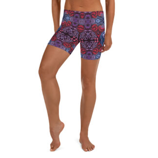 CAVIS Celtic Heart Boy Shorts - Red Blue Pattern Yoga Shorts - Alternative Athletic Swim Bottom - Front