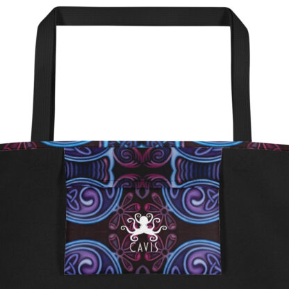 CAVIS Celtic Soul Pattern Beach Bag - Black Handle - Inside Pocket