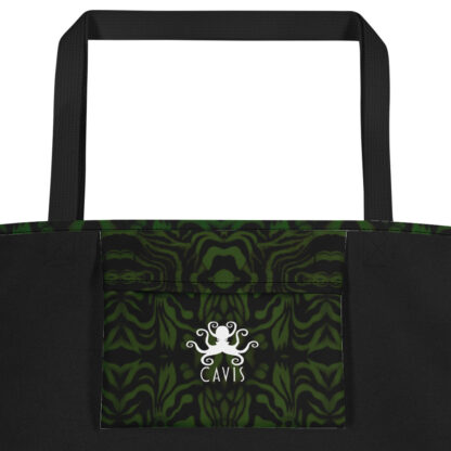 CAVIS Wonderpus Beach Bag - Green Black Octopus Tote Bag - Inside Pocket