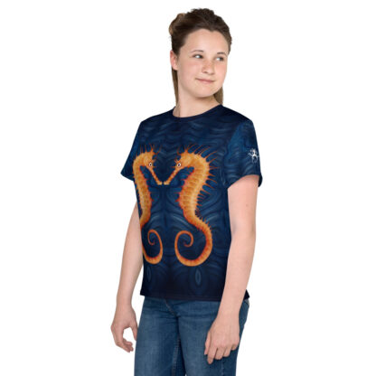 CAVIS Seahorse Youth Shirt - Blue All Over Print T-shirt - Teen - Left