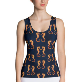 CAVIS Seahorse Pattern Fitted Tank Top - Dark Blue Sexy Top - Front