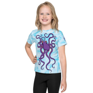 CAVIS Purple Octopus Youth Shirt – Light Blue All Over Print T-shirt – Kids – Front