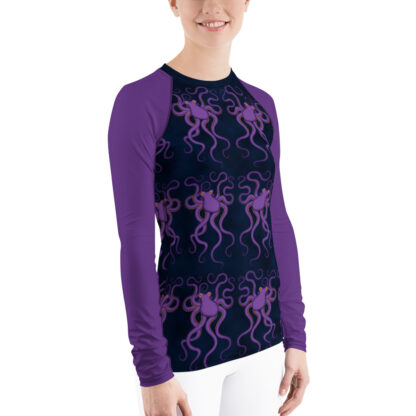 CAVIS Purple Octopus Pattern Women's Rash Guard - Dark Blue Athletic Shirt - Right