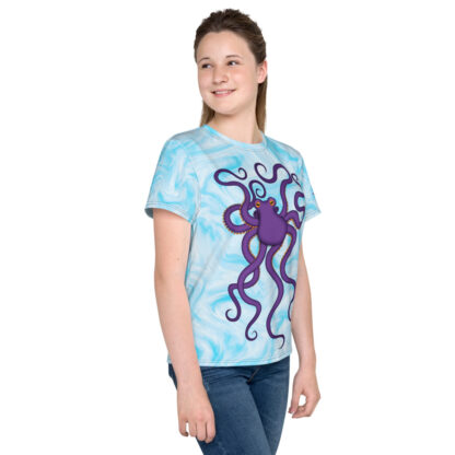 CAVIS Purple Octopus Shirt - Light Blue All Over Print T-shirt - Youth Girl's - Right