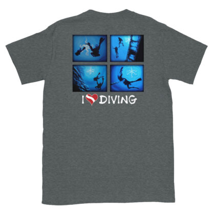 CAVIS Scuba Diver Silhouette - I Love Diving T-Shirt - Heather Gray - Back