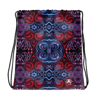 CAVIS Celtic Heart Drawstring Bag – Red and Blue Pattern