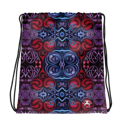 CAVIS Celtic Heart Drawstring Bag - Red and Blue Pattern