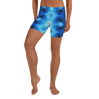 CAVIS Blue Ocean Octopus Boy Shorts - Underwater Pattern Yoga Shorts - Alternative Athletic Swim Bottom - Front