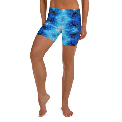 CAVIS Blue Ocean Octopus Boy Shorts - Underwater Pattern Yoga Shorts - Alternative Athletic Swim Bottom - Front