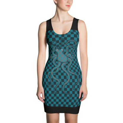 CAVIS Checkered Camouflage Octopus Fitted Dress - Front