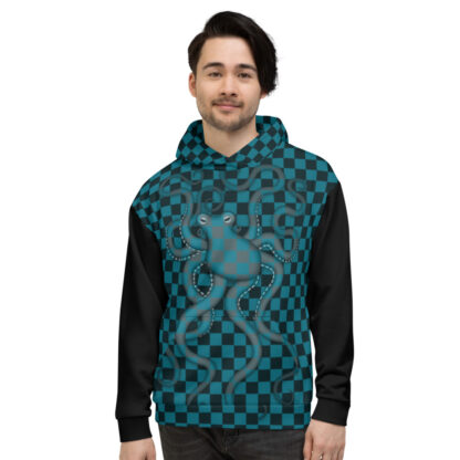 CAVIS 80's Style Checkered Camouflage Octopus Hoodie - Hooded Sweatshirt - Front