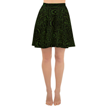 CAVIS Wonderpus Skater Style Skirt - Green Black Octopus Pattern - Front