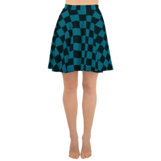 CAVIS Checkered Skater Style Skirt – Green and Black – Front